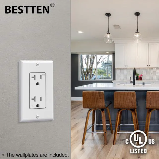 Alt view image 5 of 7 - 50 Pack 20 Amp Outlet, Tamper-Resistant (TR) Wall Outlet, UL Listed Decorator Receptacle with Wall Plate, 20A/125V/2500W, for Residential and Commercial Use, White