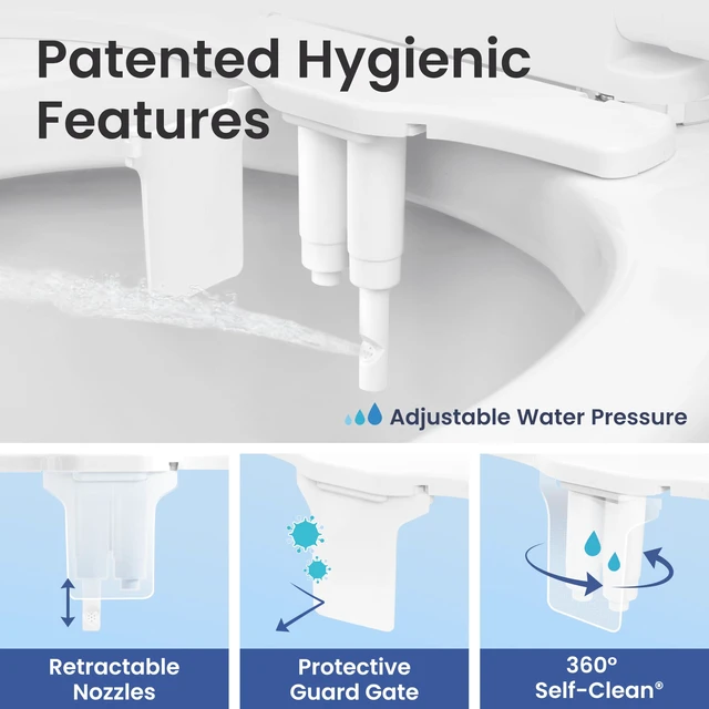 Alt view image 4 of 7 - NEO 320 PLUS - Warm Water Bidet Attachment for Toilet, Gold Non-Electric, Warm Water, Dual Nozzle, Slide-In Install, 360° Self-Clean, EZ-Lift, Feminine & Rear Wash