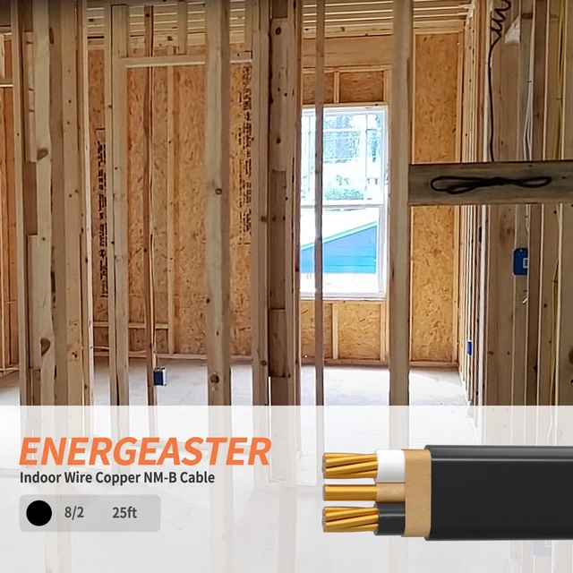 Alt view image 2 of 7 - Stranded Indoor 8/2 NM-B Copper Cable with Ground 25FT, Black 25FT NMB Cable 8 Gauge Wire 2 Conductors 600V Bare Copper Non-Metallic Sheathed Stranded Indoor Residential Electrical Wire