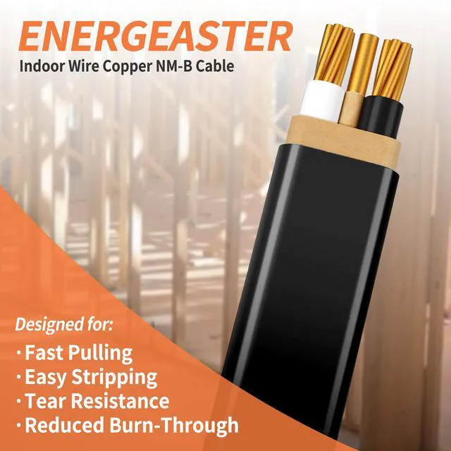 Alt view image 3 of 7 - Stranded Indoor 8/2 NM-B Copper Cable with Ground 25FT, Black 25FT NMB Cable 8 Gauge Wire 2 Conductors 600V Bare Copper Non-Metallic Sheathed Stranded Indoor Residential Electrical Wire