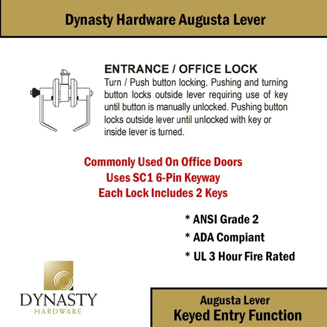 Alt view image 4 of 7 - Augusta Office/Entry Lever Lockset, ADA, Grade 2, Oil Rubbed Bronze ADA Compliant Commercial Door Lever Lockset For Office, Entry Or Warehouse Use, Grade 2 Heavy Duty Construction
