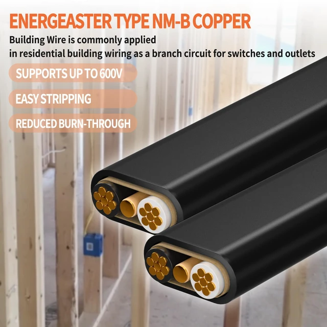 Alt view image 7 of 7 - Stranded Indoor 8/2 NM-B Copper Cable with Ground 25FT, Black 25FT NMB Cable 8 Gauge Wire 2 Conductors 600V Bare Copper Non-Metallic Sheathed Stranded Indoor Residential Electrical Wire