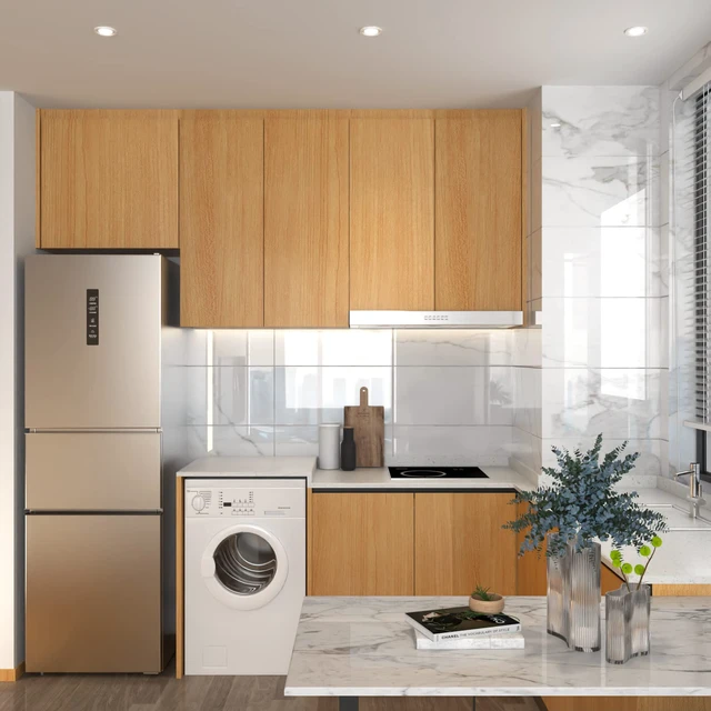 Alt view image 3 of 7 - Wood Grain Contact Paper Wood Peel and Stick Wallpaper 17.7"x197" Wood Look Contact Paper for Cabinets Self Adhesive Removable Wallpaper Oak Natural Vinyl Wrap Furniture Drawer Easy Install
