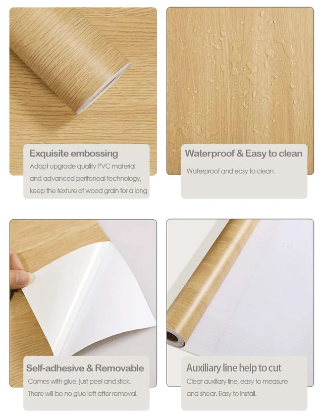 Alt view image 4 of 7 - Wood Grain Contact Paper Wood Peel and Stick Wallpaper 23.6"x118" Wood Look Contact Paper for Cabinets Self Adhesive Removable Wallpaper Oak Natural Vinyl Wrap Furniture Drawer Easy Install