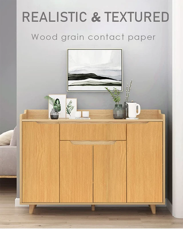Alt view image 2 of 7 - Wood Grain Contact Paper Wood Peel and Stick Wallpaper 23.6"x118" Wood Look Contact Paper for Cabinets Self Adhesive Removable Wallpaper Oak Natural Vinyl Wrap Furniture Drawer Easy Install