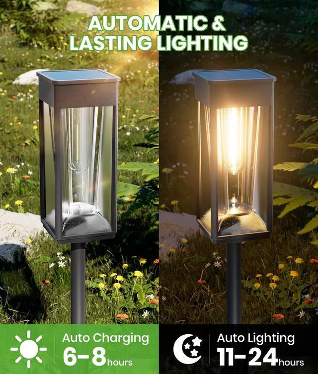 Alt view image 4 of 6 - Bright Solar Walkway Lights, 8 Pack, 2 Color Modes, IP65 For gardens and walkways, Garden Solar Light Waterproof pair 2 color modes and auto on/off with 1124 h runtime