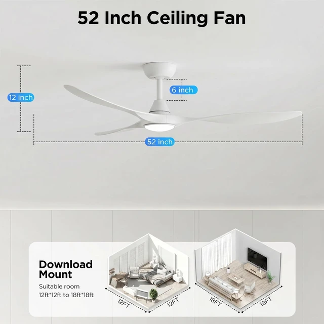 Alt view image 2 of 7 - 52'' Modern Ceiling Fan with Light, Wide Blade Design, Remote DC Motor,Reversible,Color Adjustable,Dimmable,Led Light,6 Speeds,3 Timers,Modern,Plastic,Bedrooms, Living rooms,Indoor