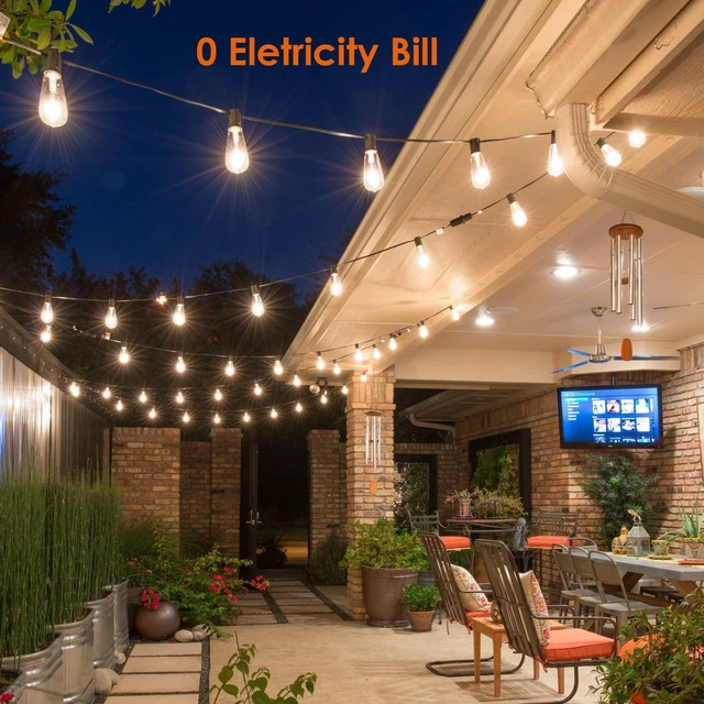 Alt view image 7 of 7 - 2 Pack 120FT Solar String Lights Outdoor,Solar Patio Lights Waterproof with Remote & 80+4 Dimmable ST38 Shatterproof LED Bulbs,Commercial Grade Solar Powered String Lights for Outside