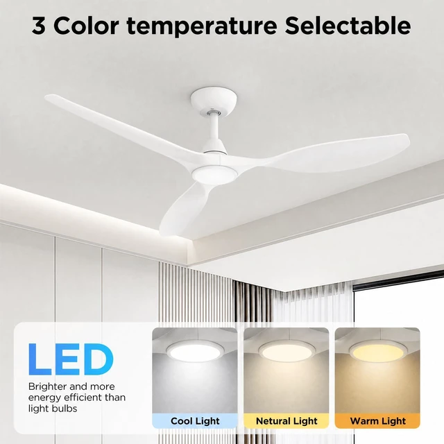Alt view image 3 of 7 - 52'' Modern Ceiling Fan with Light, Wide Blade Design, Remote DC Motor,Reversible,Color Adjustable,Dimmable,Led Light,6 Speeds,3 Timers,Modern,Plastic,Bedrooms, Living rooms,Indoor