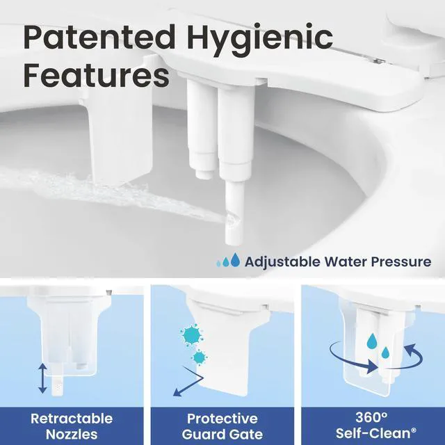 Alt view image 4 of 7 - NEO 320 PLUS - Warm Water Bidet Attachment for Toilet, White Non-Electric, Warm Water, Dual Nozzle, Slide-In Install, 360° Self-Clean, EZ-Lift, Feminine & Rear Wash