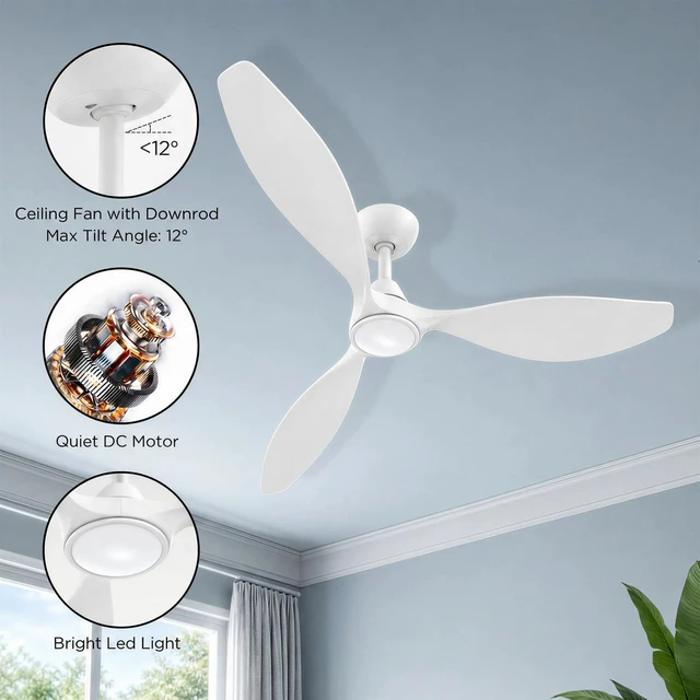 Alt view image 6 of 7 - 52'' Modern Ceiling Fan with Light, Wide Blade Design, Remote DC Motor,Reversible,Color Adjustable,Dimmable,Led Light,6 Speeds,3 Timers,Modern,Plastic,Bedrooms, Living rooms,Indoor