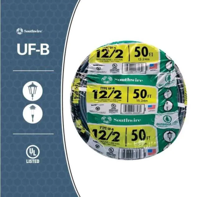 Alt view image 4 of 4 - 12/2 UF B Wire with Ground, 50 ft, Gray Solid Copper Direct Burial Cable for Outdoor & Underground Use, 600V
