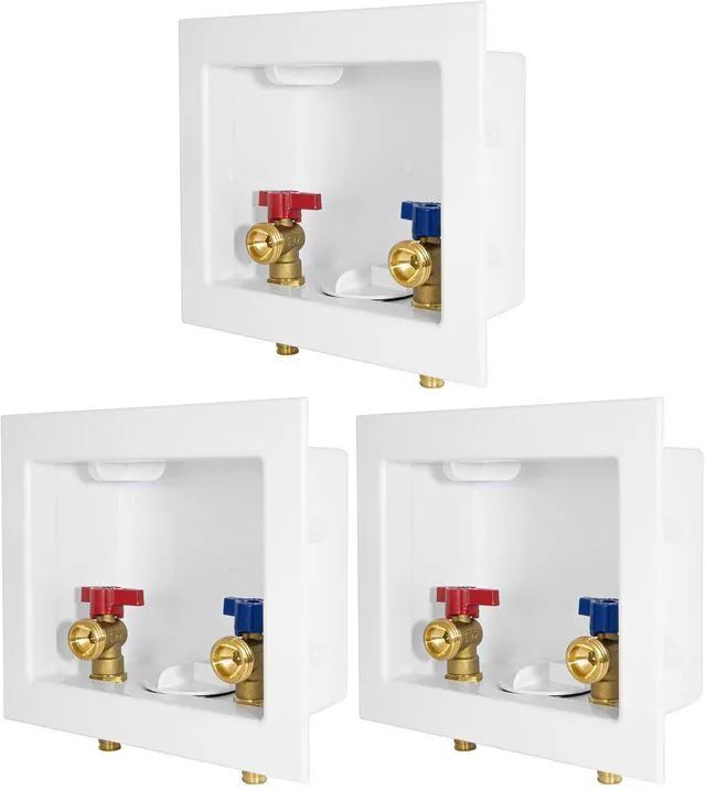 Main image of Washing Machine Outlet Box, 1/2" Pex-A F1960 Expansion Fitting Connection x 3/4" MHT Connection, Center Drain with Brass 1/4 Turn Valves Installed,(WM003) (Pack of 3)