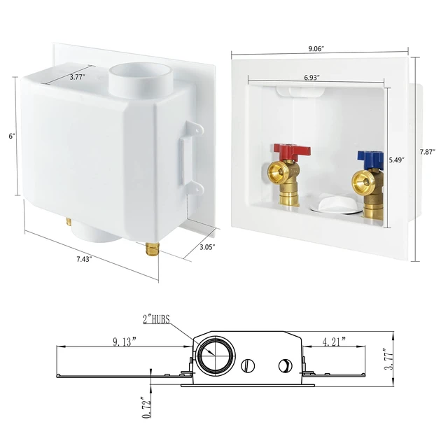 Alt view image 2 of 7 - Washing Machine Outlet Box, 1/2" Pex-A F1960 Expansion Fitting Connection x 3/4" MHT Connection, Center Drain with Brass 1/4 Turn Valves Installed,(WM003) (Pack of 3)
