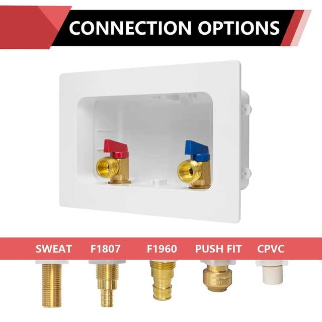 Alt view image 4 of 7 - Washing Machine Outlet Box, 1/2" Pex-A F1960 Expansion Fitting Connection x 3/4" MHT Connection, Center Drain with Brass 1/4 Turn Valves Installed,(WM003) (Pack of 3)