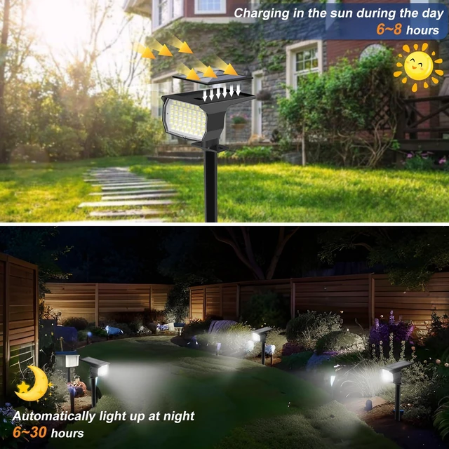 Alt view image 2 of 6 - Solar Spot Lights Outdoor Landscape Spotlights 12 Pack Cool White 46LED, 3 Mode, Auto On/Off Landscape Spotlights Solar Powered Flood Lights for Outside Pathway Yard Garden House Walkway Tree