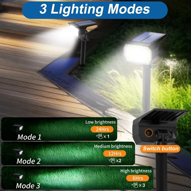 Alt view image 3 of 6 - Solar Spot Lights Outdoor Landscape Spotlights 12 Pack Cool White 46LED, 3 Mode, Auto On/Off Landscape Spotlights Solar Powered Flood Lights for Outside Pathway Yard Garden House Walkway Tree