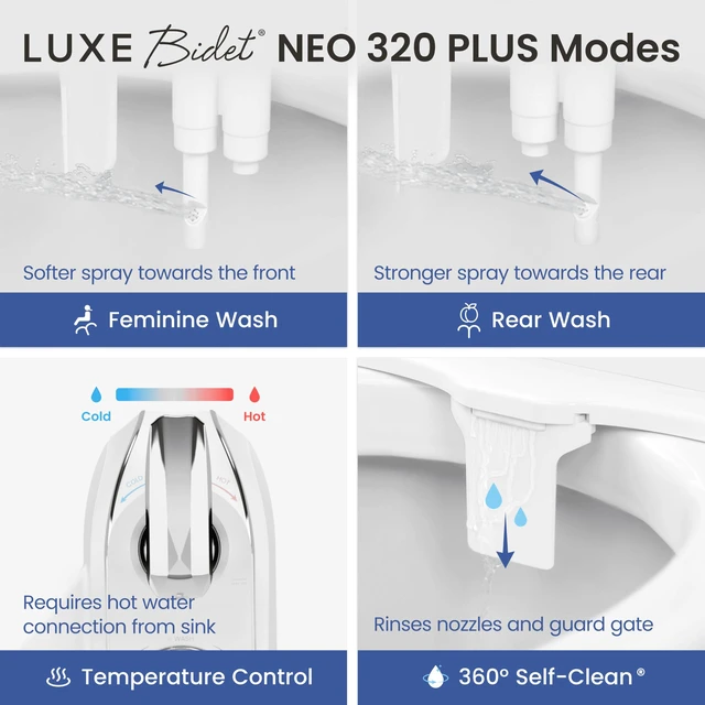 Alt view image 2 of 7 - NEO 320 PLUS - Warm Water Bidet Attachment for Toilet, Chrome Non-Electric, Warm Water, Dual Nozzle, Slide-In Install, 360° Self-Clean, EZ-Lift, Feminine & Rear Wash