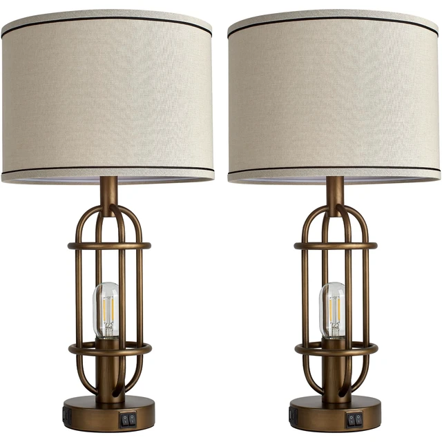 Alt view image 7 of 7 - 22.3Framhouse Table Lamps for Living Room, Bedroom Lamps Set of 2 Bronze, Vintage Bedside Lamps for Nightstand, End Table, Dressing Table, Dual Button Switch, USB A+C Ports, Bulbs Included
