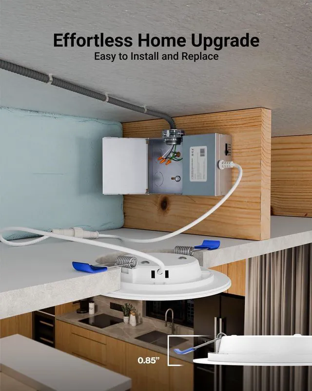 Alt view image 4 of 7 - 24 Pack 4 Inch Slim Canless LED Recessed Lights, 10W 5CCT, Dimmable Selectable CCT 2700K/3000K/4000K/5000K/6000K, 700LM, Junction Box, Canless Ceiling Light Slim, Wafer Thin, Ceiling Downlight