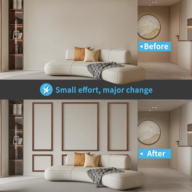 Alt view image 2 of 7 - Pre-Cut Wall Molding Set of 6 pcs, 3 Top 3 Bottom, Walnut Ready-to-Assemble Wainscoting Panel, High-Impact, Precision Pre-Cut, DIY-Friendly, Ideal for Indoor Wall Decor, Accent Walls