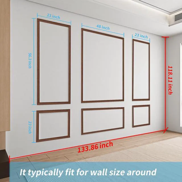 Alt view image 4 of 7 - Pre-Cut Wall Molding Set of 6 pcs, 3 Top 3 Bottom, Walnut Ready-to-Assemble Wainscoting Panel, High-Impact, Precision Pre-Cut, DIY-Friendly, Ideal for Indoor Wall Decor, Accent Walls
