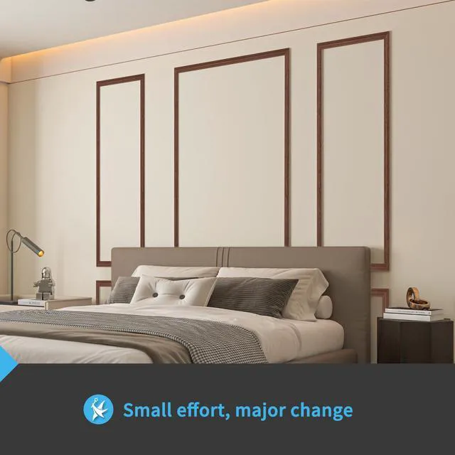 Alt view image 3 of 7 - Pre-Cut Wall Molding Set of 6 pcs, 3 Top 3 Bottom, Walnut Ready-to-Assemble Wainscoting Panel, High-Impact, Precision Pre-Cut, DIY-Friendly, Ideal for Indoor Wall Decor, Accent Walls