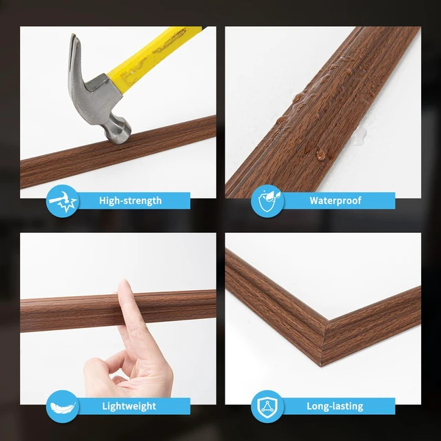 Alt view image 5 of 7 - Pre-Cut Wall Molding Set of 6 pcs, 3 Top 3 Bottom, Walnut Ready-to-Assemble Wainscoting Panel, High-Impact, Precision Pre-Cut, DIY-Friendly, Ideal for Indoor Wall Decor, Accent Walls
