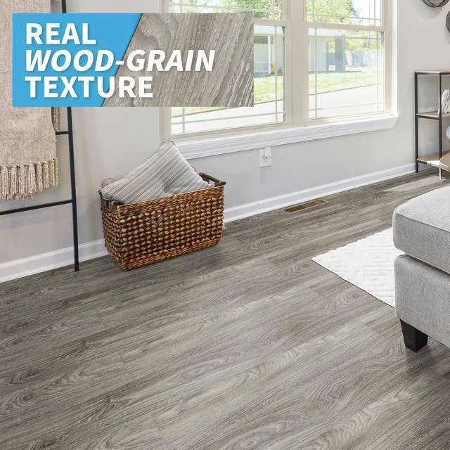 Alt view image 2 of 7 - 36-Pack Wood Texture Peel and Stick Vinyl Flooring Tiles, Light Grey 18 & 54 sq.ft Options, Rigid Surface Hard Core, Waterproof, Self-Adhesive, Impact Resistant, Fit Indoor Household Spaces