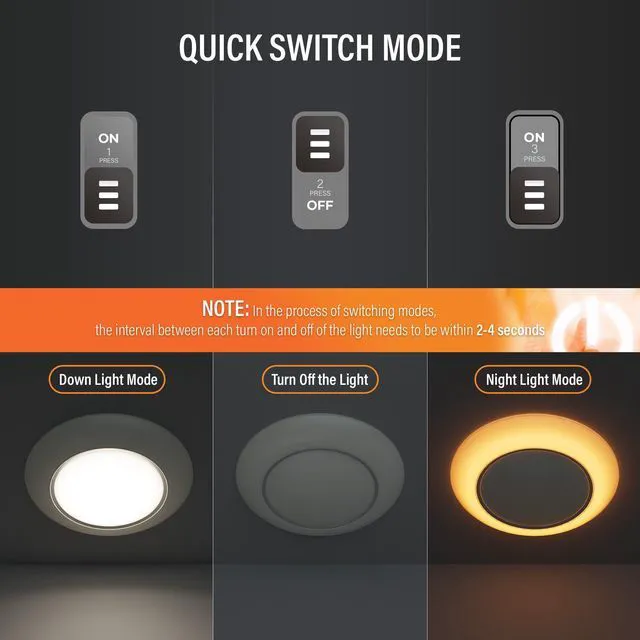 Alt view image 3 of 7 - 6 Inch LED Low Profile Disk Light with Night Light, 120VAC, 15W, 5CCT Color Changing, 1000LM, Dimmable, ETL, Shower Wet Rated Screw in Flush Mount Ceiling Light, White/8 Packs