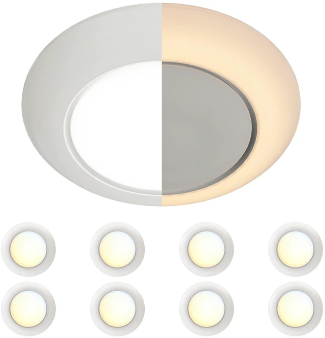 Main image of 6 Inch LED Low Profile Disk Light with Night Light, 120VAC, 15W, 5CCT Color Changing, 1000LM, Dimmable, ETL, Shower Wet Rated Screw in Flush Mount Ceiling Light, White/8 Packs