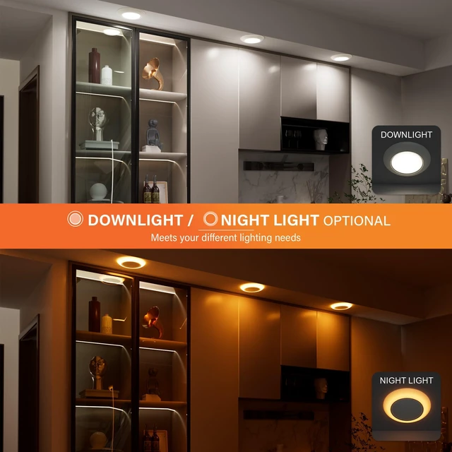 Alt view image 4 of 7 - 6 Inch LED Low Profile Disk Light with Night Light, 120VAC, 15W, 5CCT Color Changing, 1000LM, Dimmable, ETL, Shower Wet Rated Screw in Flush Mount Ceiling Light, White/8 Packs