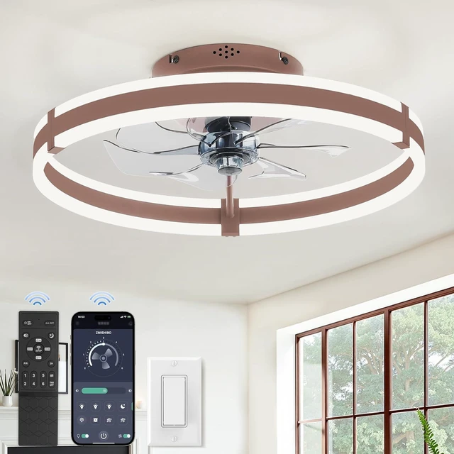 Main image of Ceiling Fans with Lights and Remote, 19.7'' Low Profile Ceiling Fan, 3000-6000K Dimmable Modern Flush Mount LED Fan Light, 6 Wind Speeds, Brown Fandelier Ceiling Fans for Bedroom