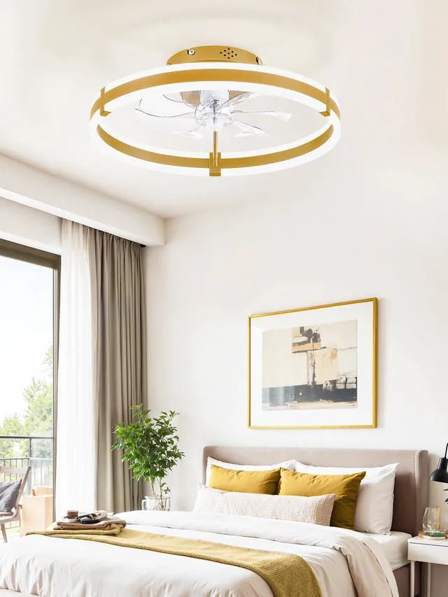 Alt view image 7 of 7 - Ceiling Fans with Lights and Remote, 19.7'' Low Profile Ceiling Fan, 3000-6000K Dimmable Modern Flush Mount LED Fan Light, 6 Wind Speeds, Gold Fandelier Ceiling Fans for Bedroom