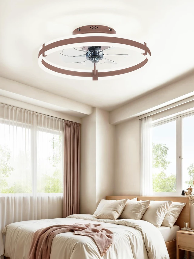 Alt view image 7 of 7 - Ceiling Fans with Lights and Remote, 19.7'' Low Profile Ceiling Fan, 3000-6000K Dimmable Modern Flush Mount LED Fan Light, 6 Wind Speeds, Brown Fandelier Ceiling Fans for Bedroom