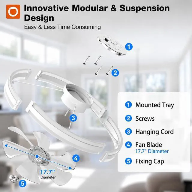 Alt view image 5 of 7 - 24" Low Profile Fandelier Ceiling Fans with Lights and Remote, White Wider Airflow, 3000-6000K Dimmable LED, 6 Speeds, Reversible DC Motor, Remote and App Control, Memory Function, Timer, Quiet