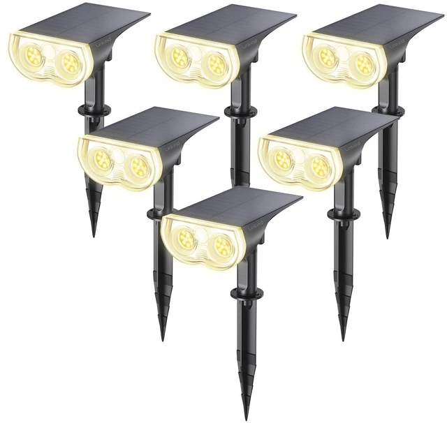 Main image of Solar Lights Outdoor Waterproof LED Spotlights Warm White 6 Pack Starray, 3 Lighting Modes, 650LM, 3000K, Dusk to Dawn, In-Ground Wall-Mounted for Landscape Yard Garden Tree Flag Pathway