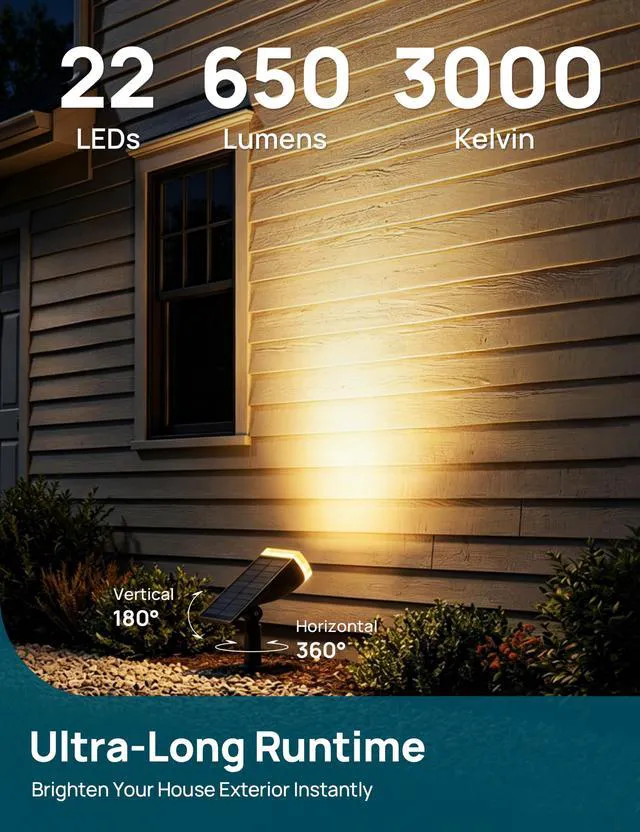 Alt view image 5 of 7 - Solar Lights Outdoor Waterproof LED Spotlights Warm White 6 Pack Starray, 3 Lighting Modes, 650LM, 3000K, Dusk to Dawn, In-Ground Wall-Mounted for Landscape Yard Garden Tree Flag Pathway