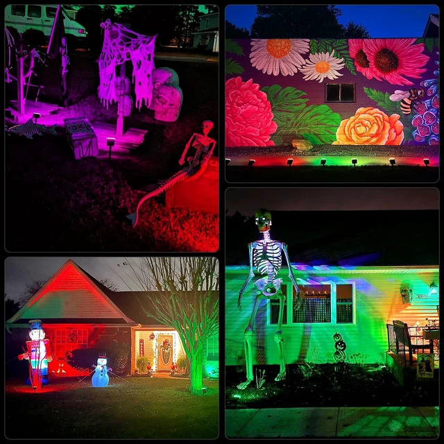 Alt view image 2 of 6 - Color Changing Solar Lights Outdoor IP68 Waterproof, RGB, 10 Pack 7 Lighting Modes, Long Lasting, Automatic Dusk to Dawn, Dimmable, Halloween Christmas Decorations for Yard Garden Tree Party
