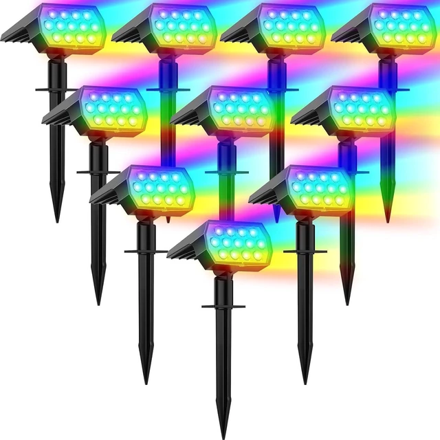 Main image of Color Changing Solar Lights Outdoor IP68 Waterproof, RGB, 10 Pack 7 Lighting Modes, Long Lasting, Automatic Dusk to Dawn, Dimmable, Halloween Christmas Decorations for Yard Garden Tree Party