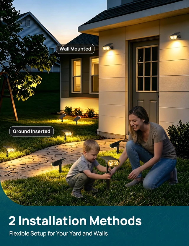 Alt view image 6 of 7 - Solar Lights Outdoor Waterproof LED Spotlights Warm White 6 Pack Starray, 3 Lighting Modes, 650LM, 3000K, Dusk to Dawn, In-Ground Wall-Mounted for Landscape Yard Garden Tree Flag Pathway