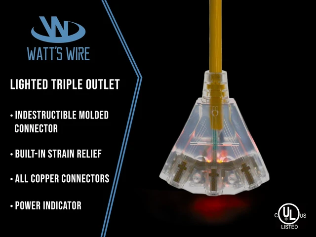 Alt view image 3 of 5 - 50 ft Outdoor Extension Cord - 12 Gauge Heavy Duty Extension Cord Multiple Outlets - Lighted Outdoor Extension Cords 50' Grounded
