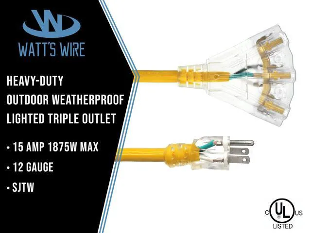 Alt view image 2 of 5 - 50 ft Outdoor Extension Cord - 12 Gauge Heavy Duty Extension Cord Multiple Outlets - Lighted Outdoor Extension Cords 50' Grounded