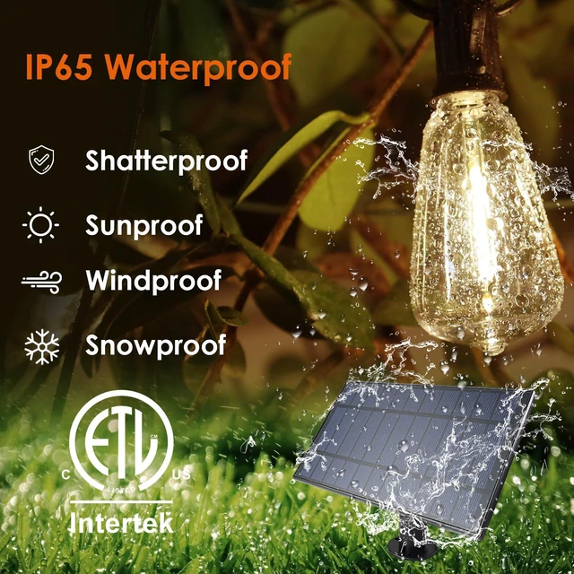Alt view image 5 of 7 - 2 Pack 120FT Solar String Lights Outdoor,Solar Patio Lights Waterproof with Remote & 80+4 Dimmable ST38 Shatterproof LED Bulbs,Commercial Grade Solar Powered String Lights for Outside