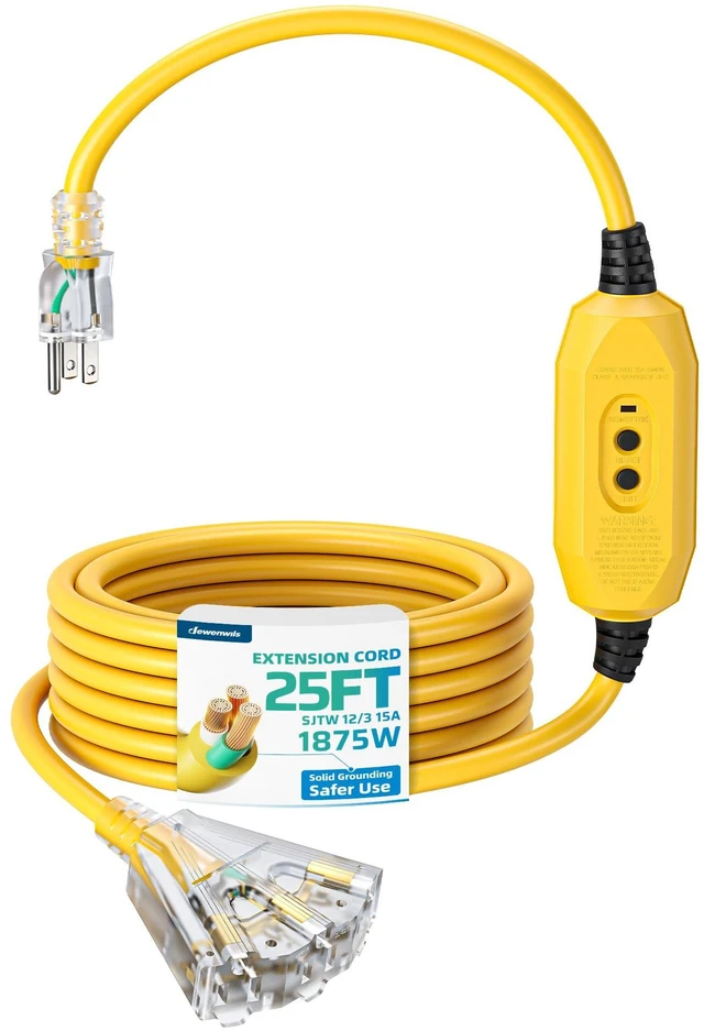 Main image of 25FT GFCI Extension Cord, Auto Reset, 12/3 AWG SJTW LED Indicator Light, Outdoor Extension Cord, Heavy Duty Power Cable for Pool Pump, Pressure Washer, Lawn Mower, UL Listed