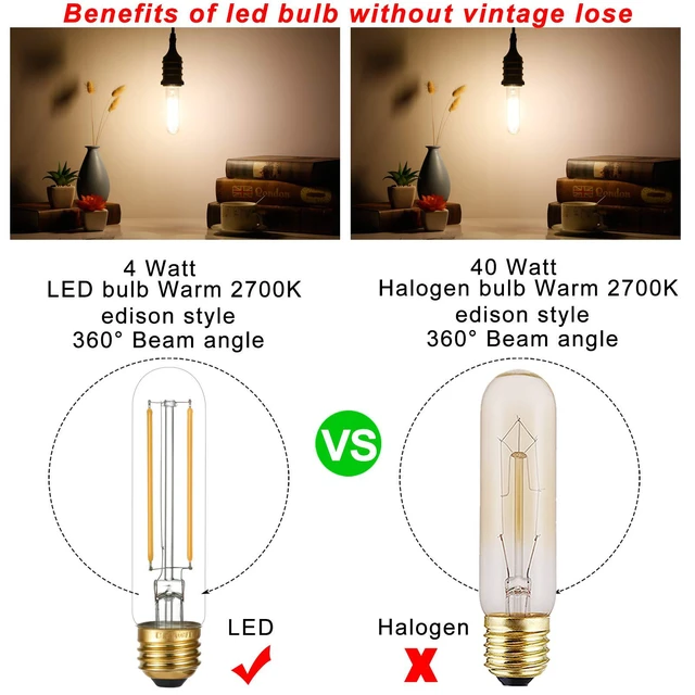 Alt view image 2 of 7 - Dimmable E26 LED Bulb 4W Equal 40 Watt Warm White 2700K E26 Edison AC120V 400lm Tubular T9 T10 LED Light Bulb for Rustic Pendant,Chandeliers,Wall sconces 6Pack (Pack of 3)