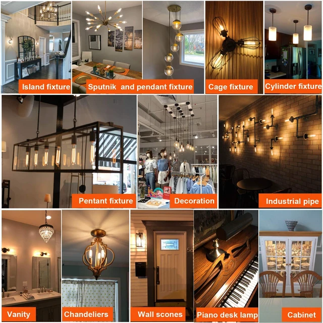 Alt view image 7 of 7 - Dimmable E26 LED Bulb 4W Equal 40 Watt Warm White 2700K E26 Edison AC120V 400lm Tubular T9 T10 LED Light Bulb for Rustic Pendant,Chandeliers,Wall sconces 6Pack (Pack of 3)