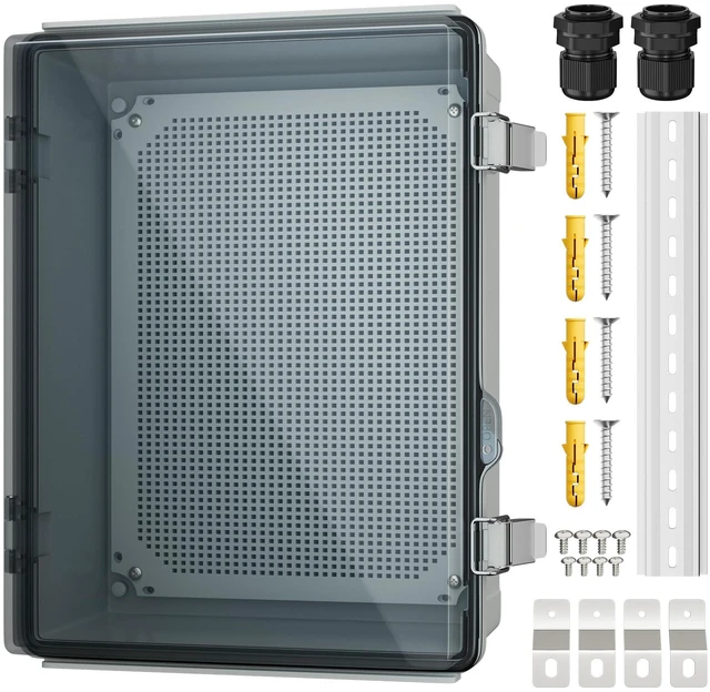 Main image of Electrical Box Weatherproof Plastic Junction Box 15.7x11.8x7.1 Outdoor WiFi Nema 4 Enclosure Clear Cover for Electric Connection Exterior Project