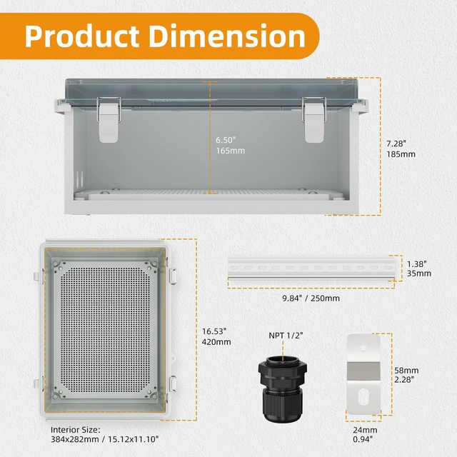 Alt view image 2 of 6 - Electrical Box Weatherproof Plastic Junction Box 15.7x11.8x7.1 Outdoor WiFi Nema 4 Enclosure Clear Cover for Electric Connection Exterior Project