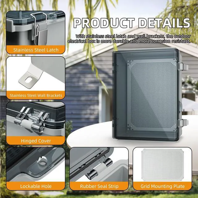 Alt view image 3 of 6 - Electrical Box Weatherproof Plastic Junction Box 15.7x11.8x7.1 Outdoor WiFi Nema 4 Enclosure Clear Cover for Electric Connection Exterior Project